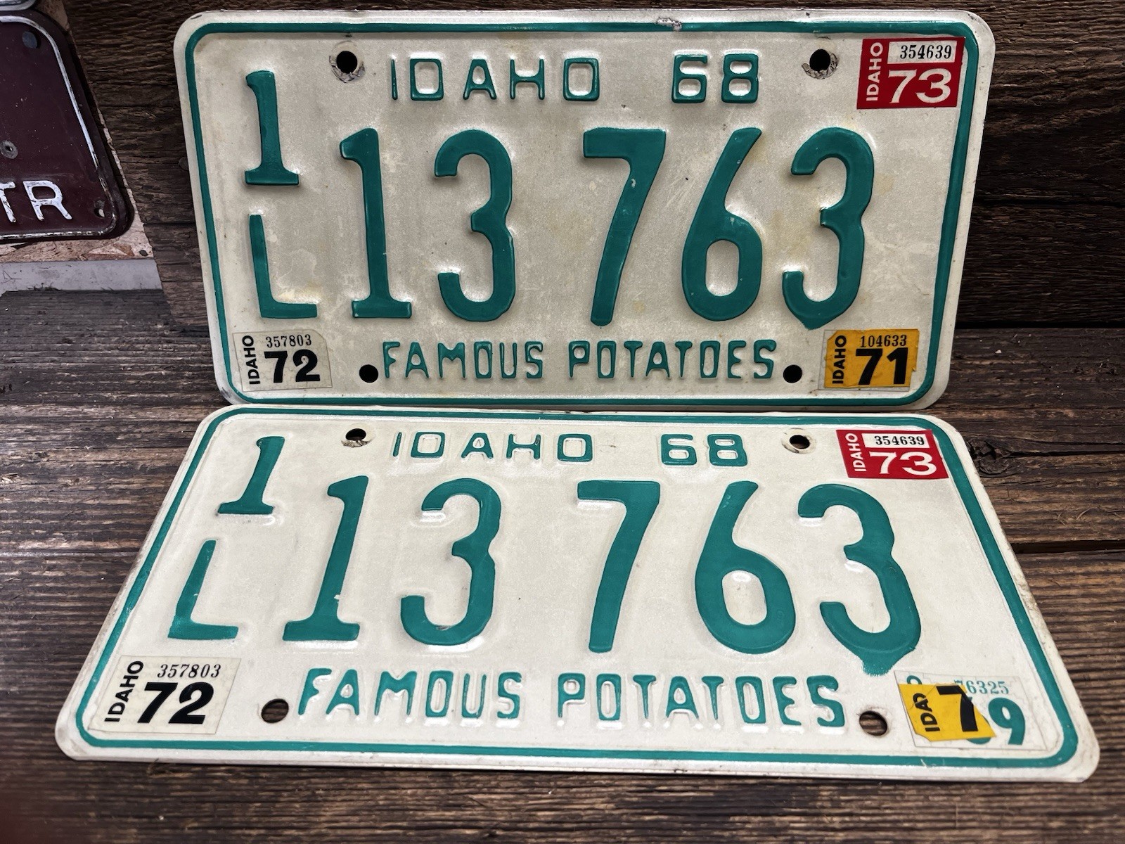 Vintage 1968 Idaho License Plate Set Matching Pair #13763 1L Latah County