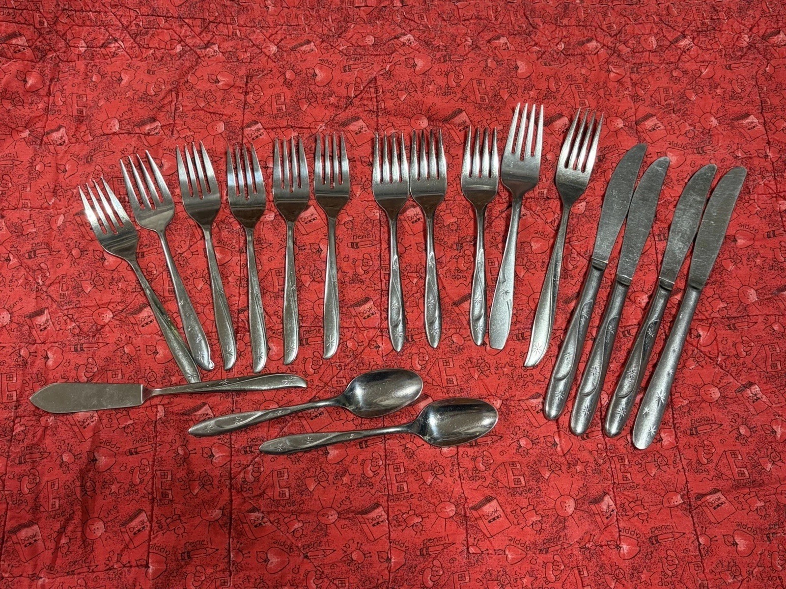Vintage Atomic Starburst Stainless Steel Flatware Mixed Brand 18 Piece Lot MCM