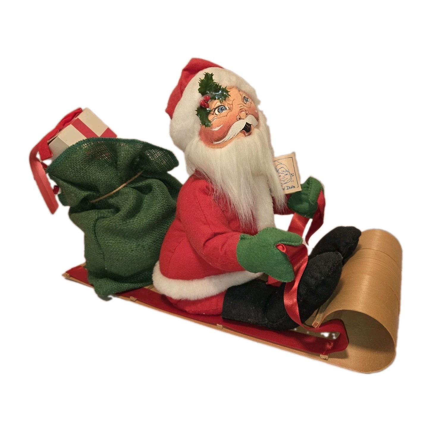 VTG Annalee Toboggan Santa Claus Doll Sleigh Gift Bag Retired Christmas 18\