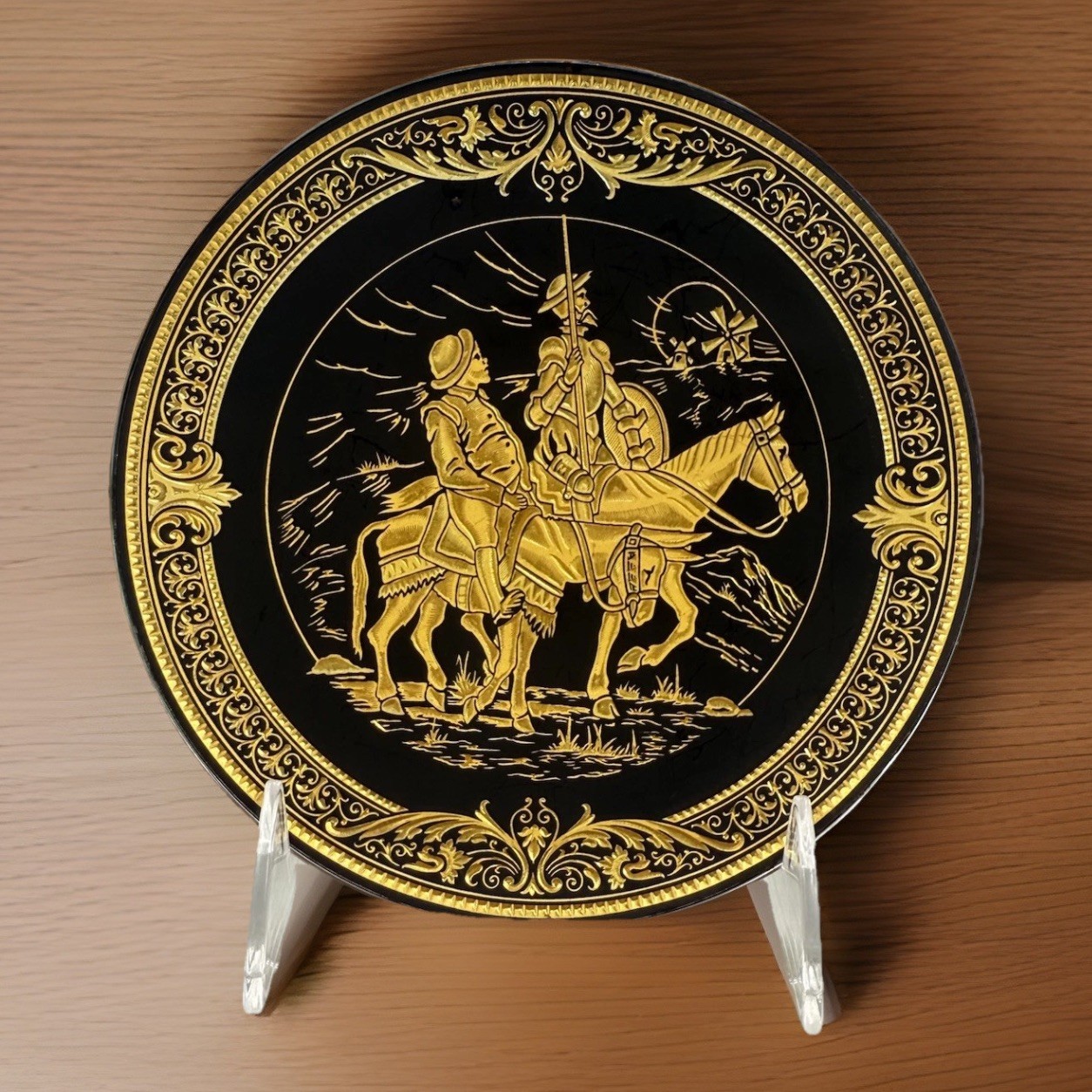 VTG 1970's DAMASCENE TOLEDO SPAIN 24K Inlaid Gold Plate Soldiers Horse 6.25” VTG 1970's DAMASCENE TOLEDO SPAIN 24K Inlaid Gold Plate Soldiers Horse 6.25”