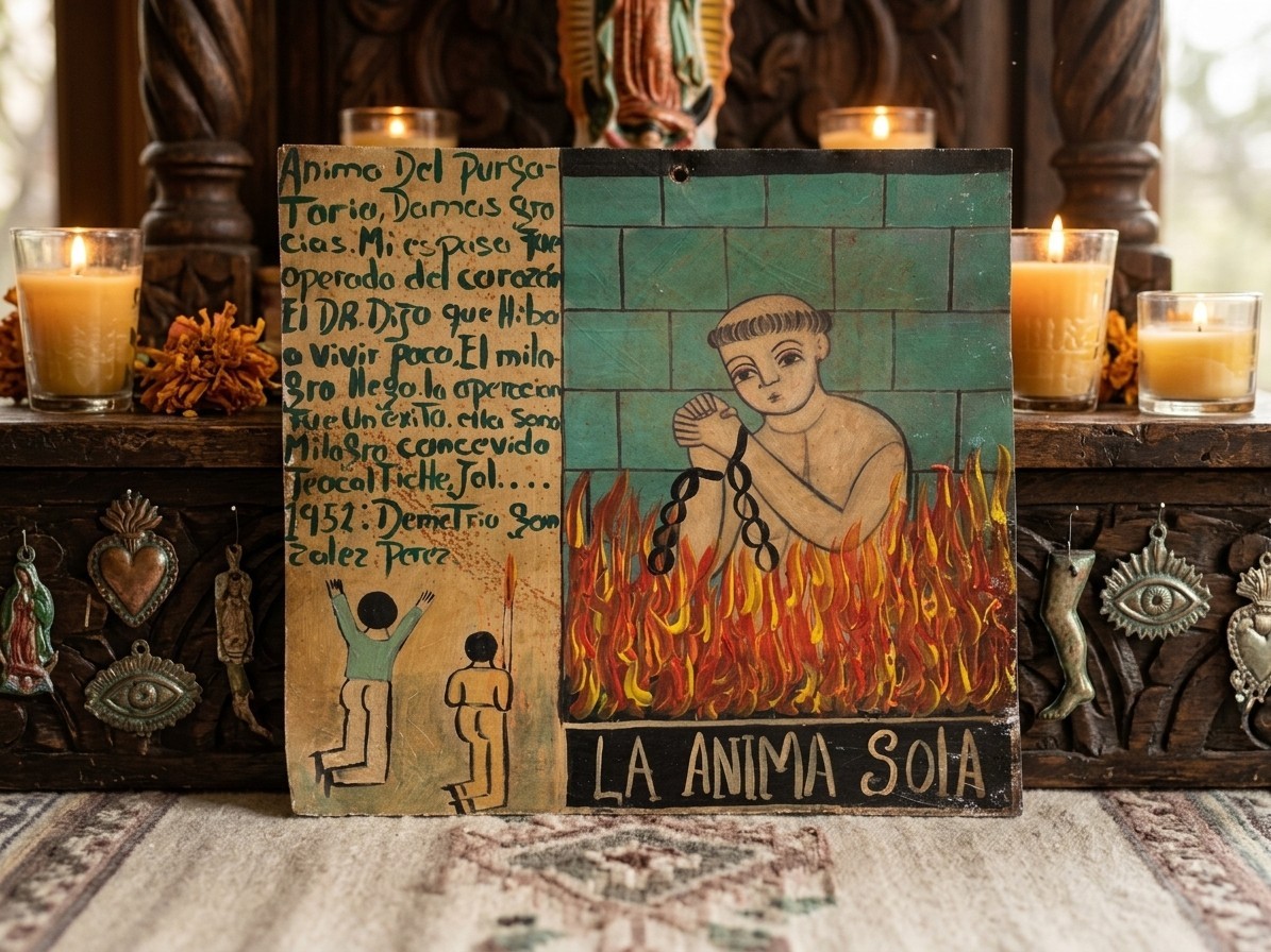 La Ánima Sola 1952 Mexican Ex Voto Retablo Heart Surgery 12 in