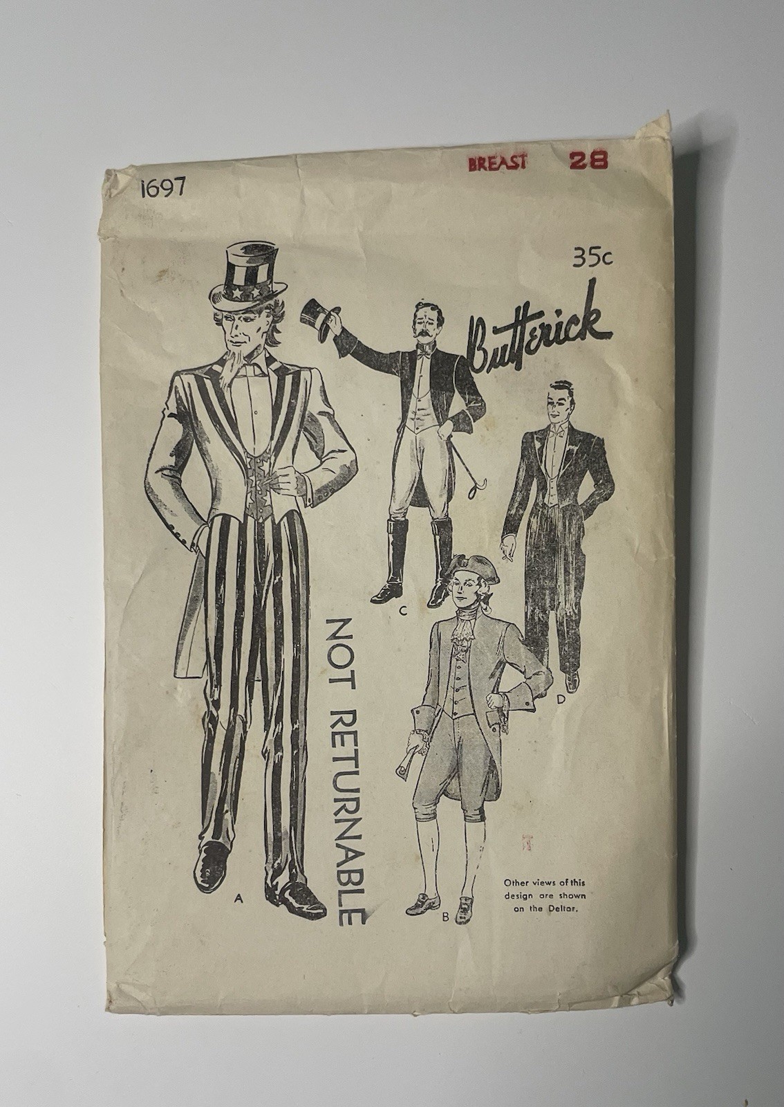 Vtg 1941 Butterick 1697 Uncle Sam Costume Pattern Kid 9-10 Breast 28 FACTORY CUT