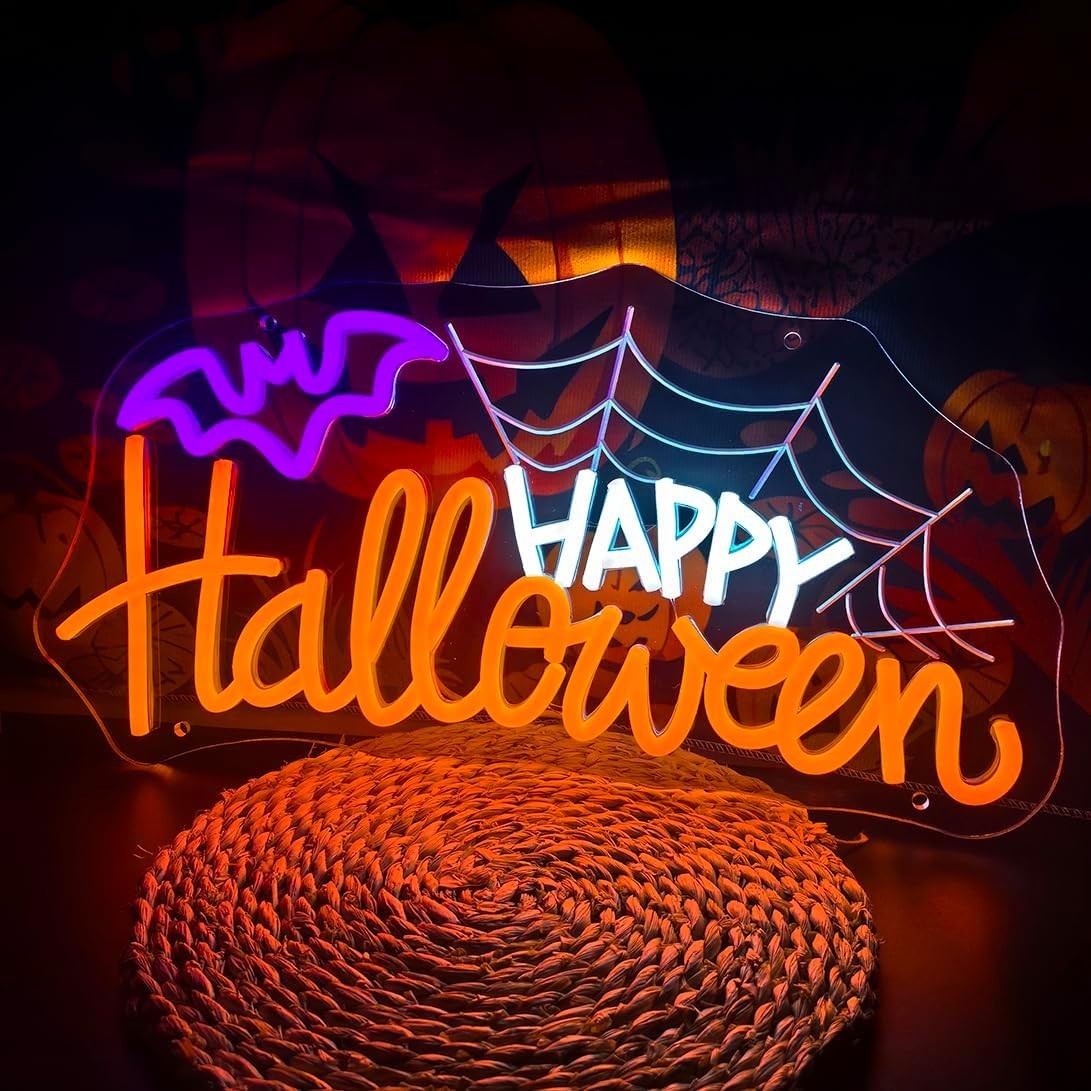 Happy Halloween Neon Sign for Wall Decor USB Powered Led Light Sign Halloween De