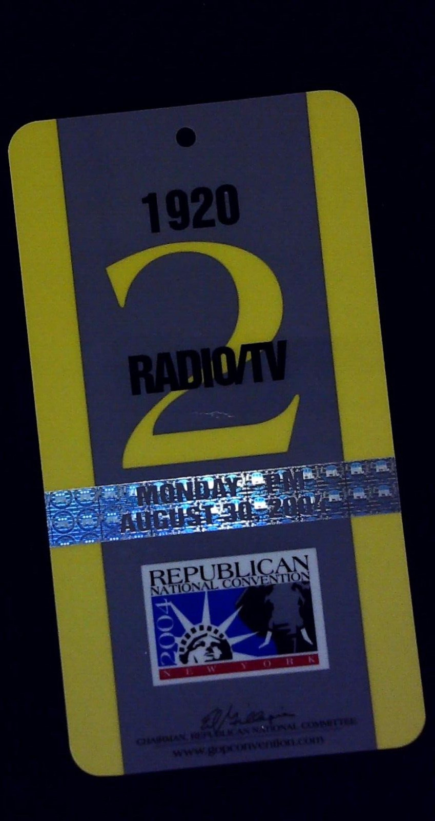 RNC New York Media Floor Press Pass Messeger Badge Ticket Map MSG 8/30/2004