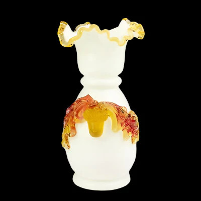 Stevens & Williams Style Victorian Glass Vase, White/Applied Acorn & Leaves Stevens & Williams Style Victorian Glass Vase, White/Applied Acorn & Leaves