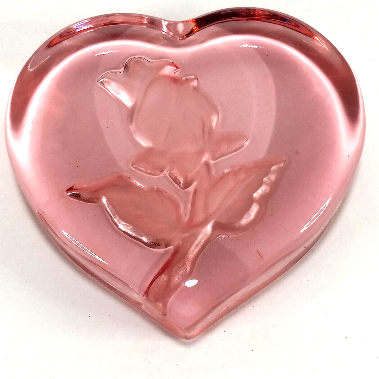 Pink Heart Paperweight Embossed Frosted Rose Fostoria for Tiara Exclusives