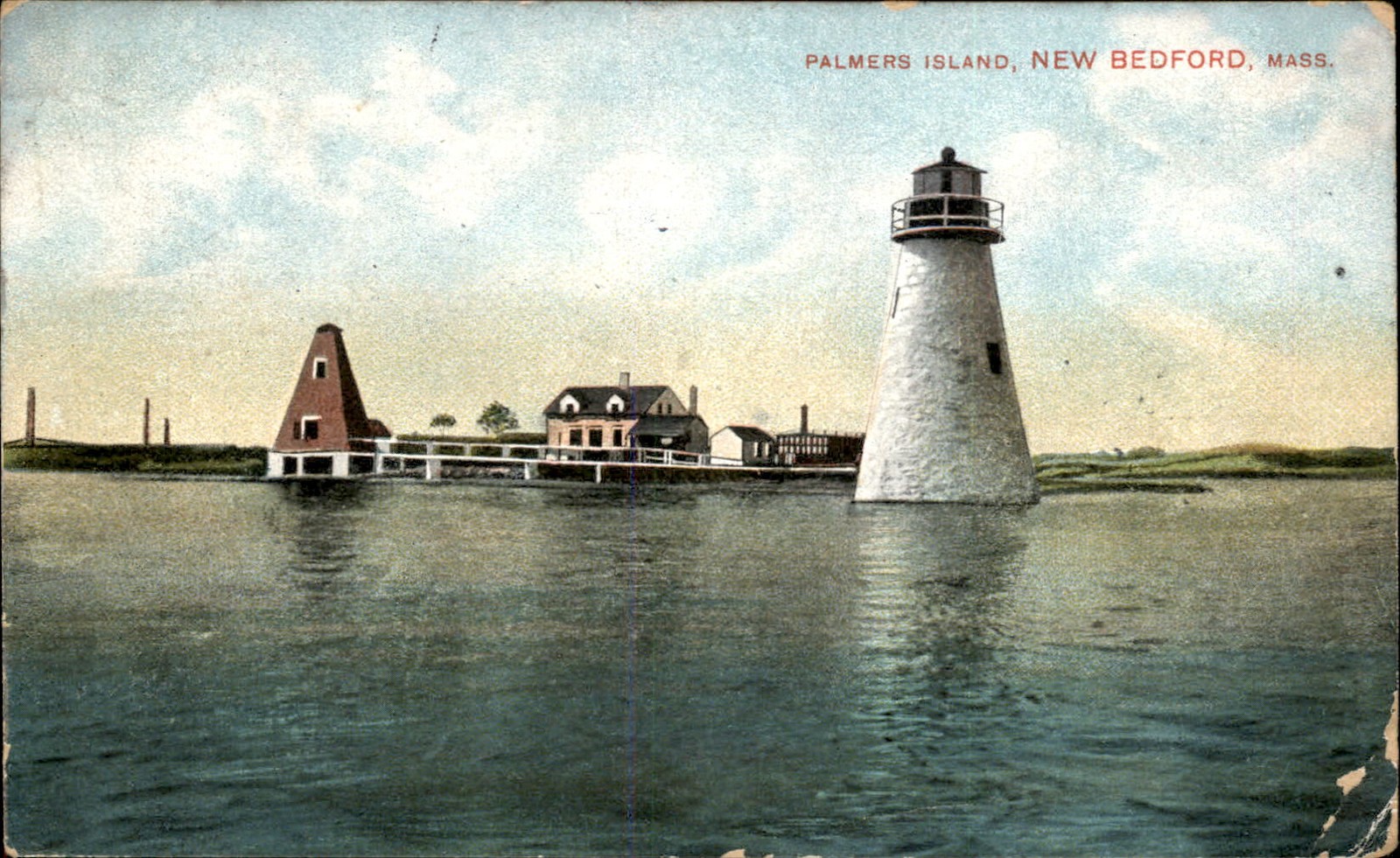New Bedford MA Lighthouse Palmers Island c1900s-10s Vintage Postcard New Bedford MA Lighthouse Palmers Island c1900s-10s Vintage Postcard