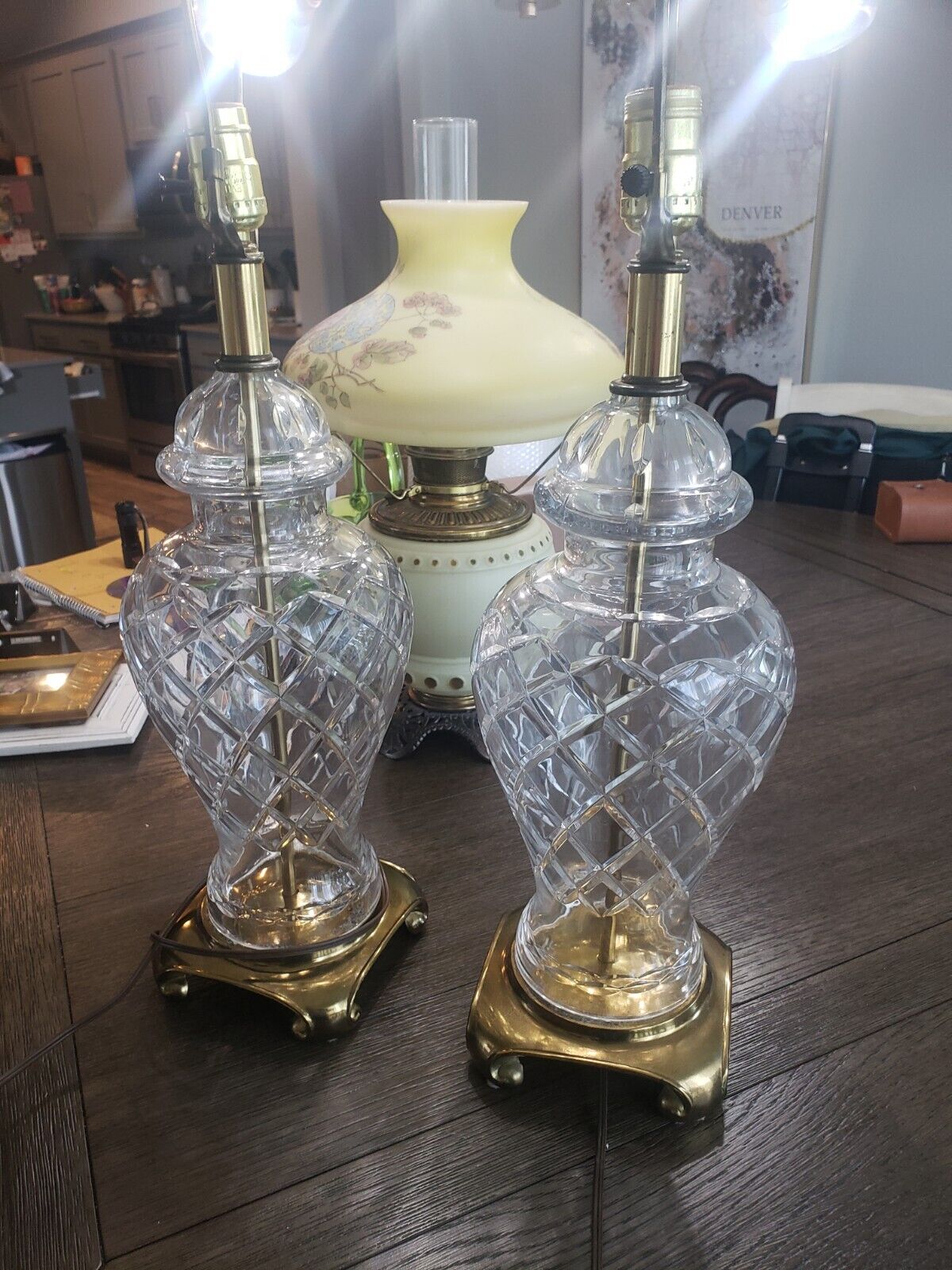 Pair Of Beautiful Waterford? BEAUTIFUL AMAZIN Crystal And Brass Table Lamps 