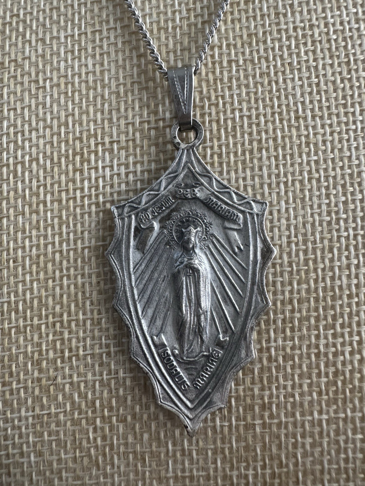 Antique Metal Somalis Mariae Pendant Necklace Spear shape Religious