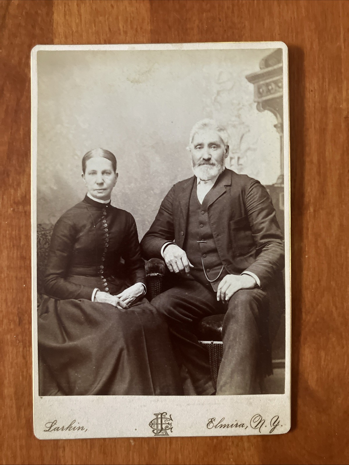 Mature Couple Man Beard Woman Antique Photo Cabinet Card Elmira NY