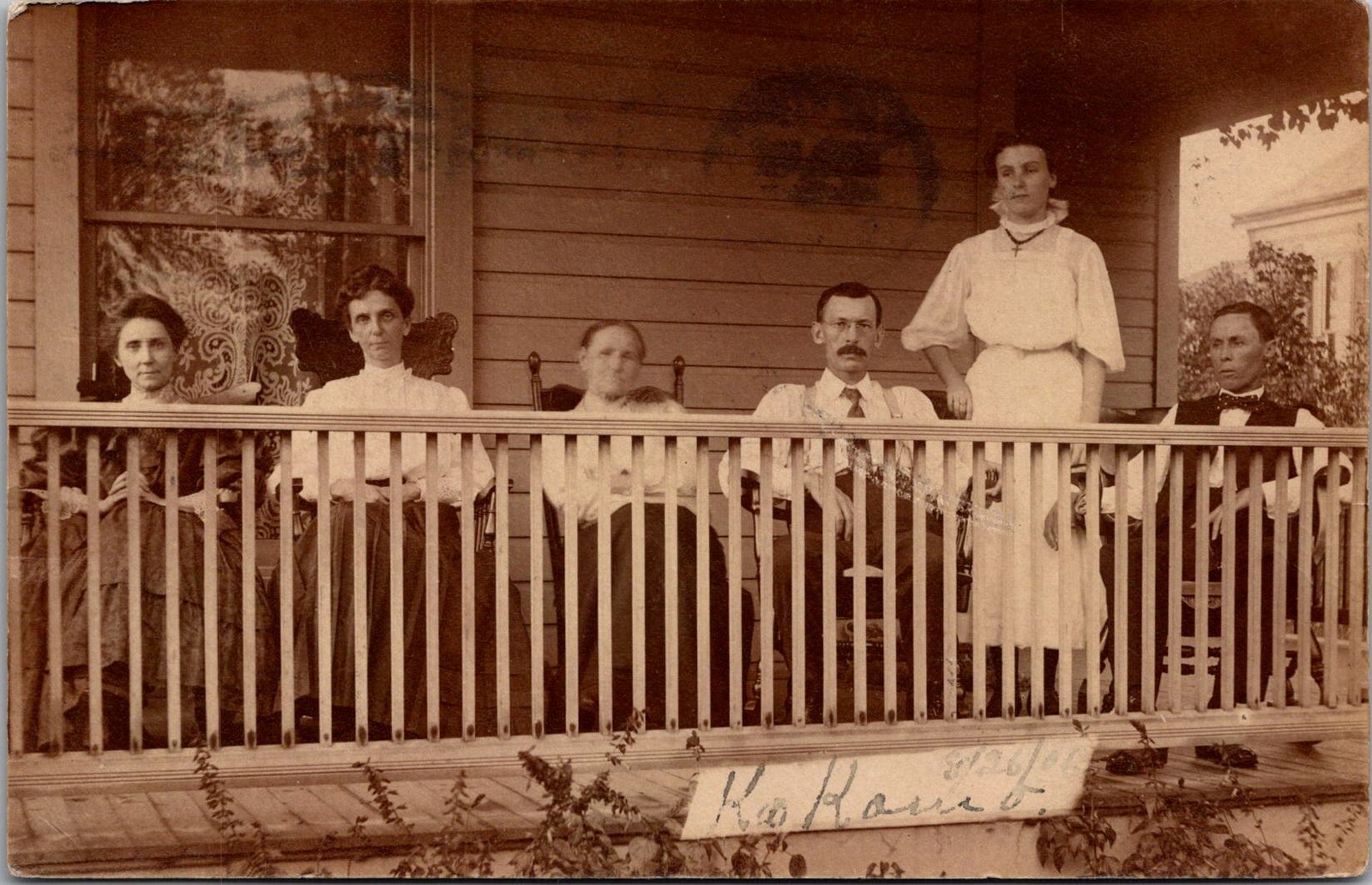 1906 RPPC Six People on House Porch Vintage Postcard 4P24-30