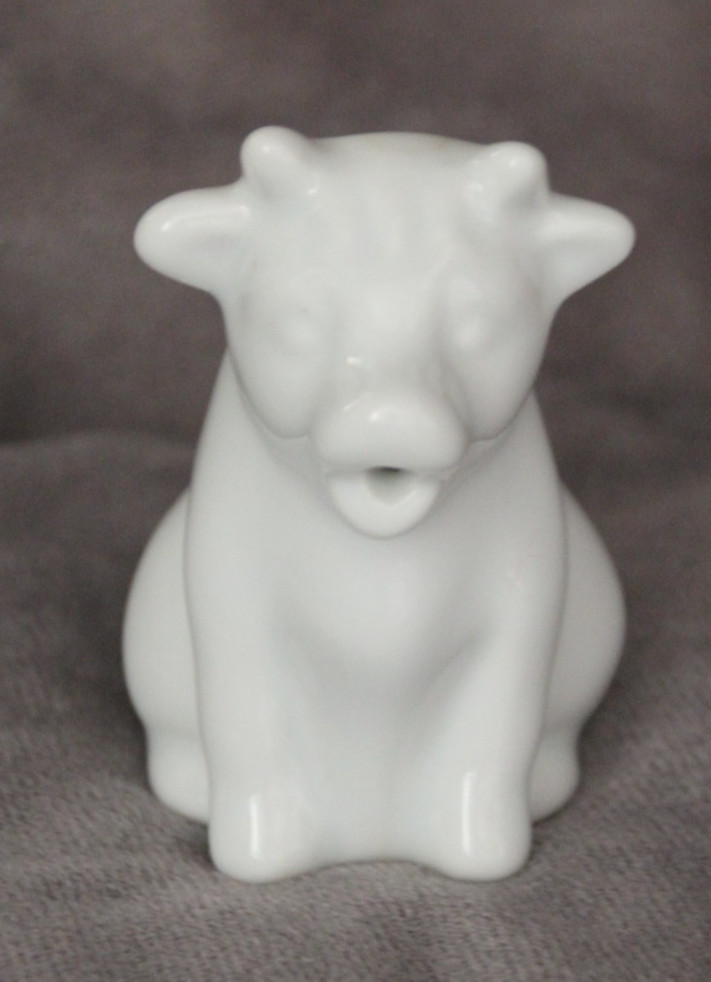 Vintage White Sitting  Ceramic Cow Creamer Milk Pitcher