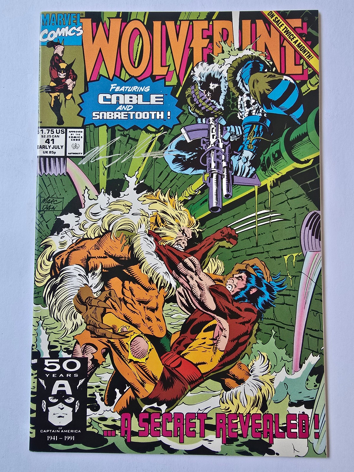 Wolverine #41 (1991) - Signed by Artist Marc Silvestri - Sabretooth Cable NM