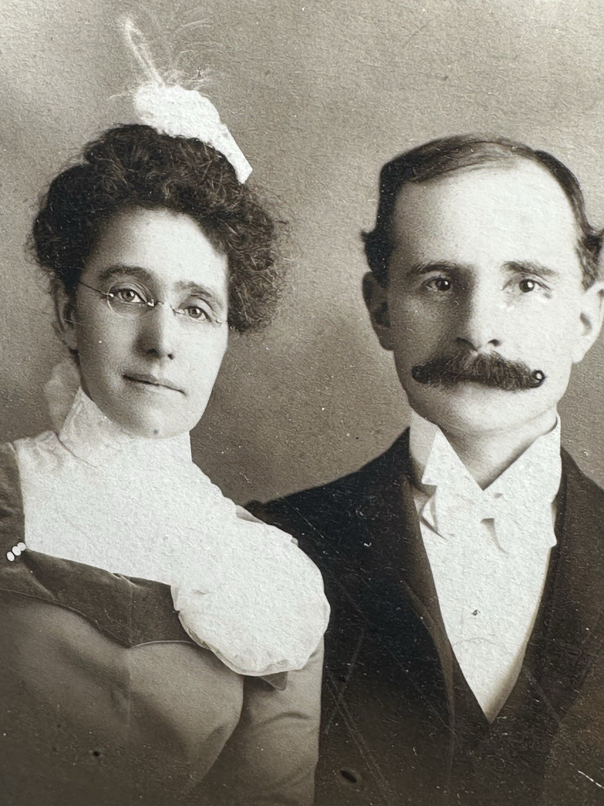 Antique Edwardian Framed Original Wedding Photo Cabinet Card Young Couple, 10.5”
