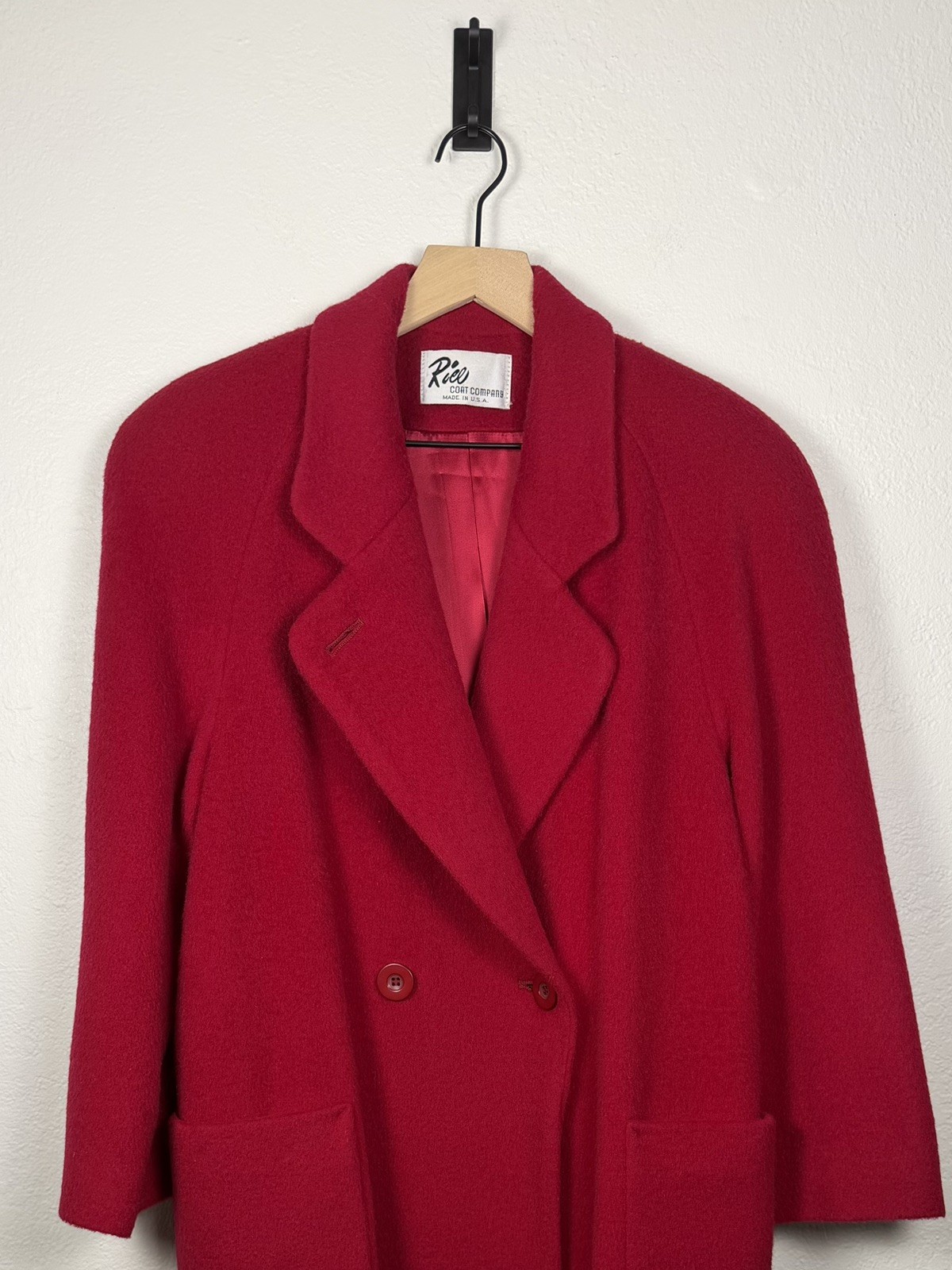 1970s Rice Coat Co. Vintage Wool Mohair Long Coat Red L Double Breasted ILGWU