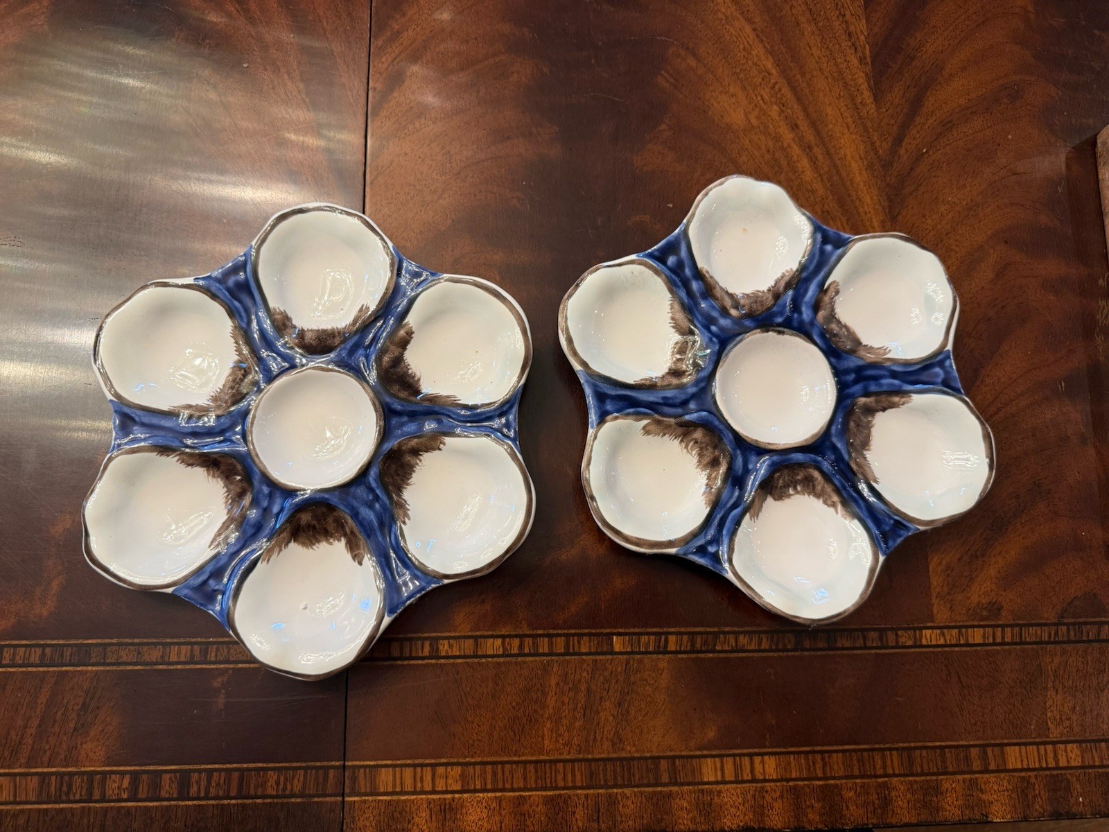 Oyster Plates 8.5 Inch Set of 2 Blue and White Hanger on the back. Excellent