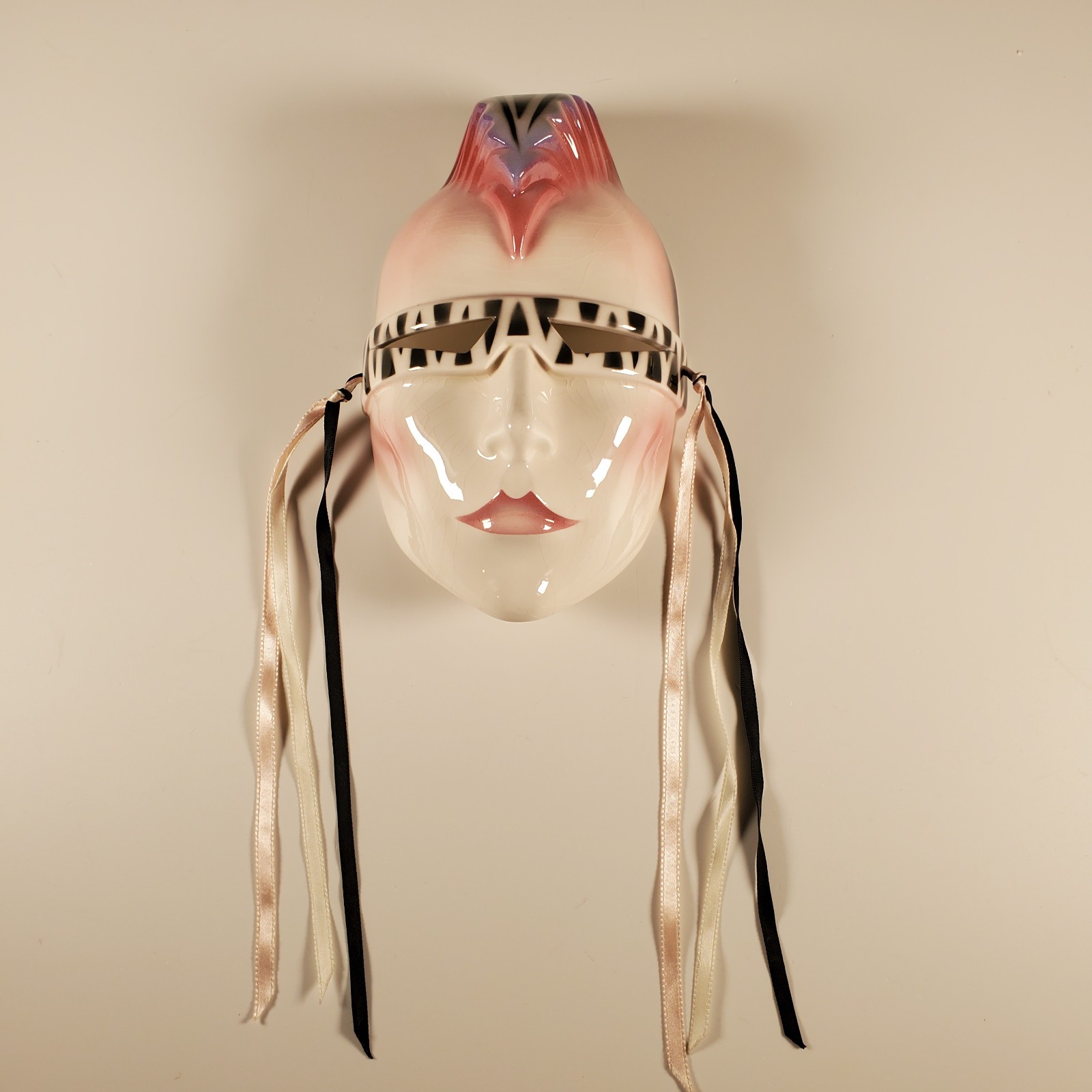 Vintage 1980s Clay Art SF Zebra Mohawk Punk Ceramic Pop Culture Wall Mask