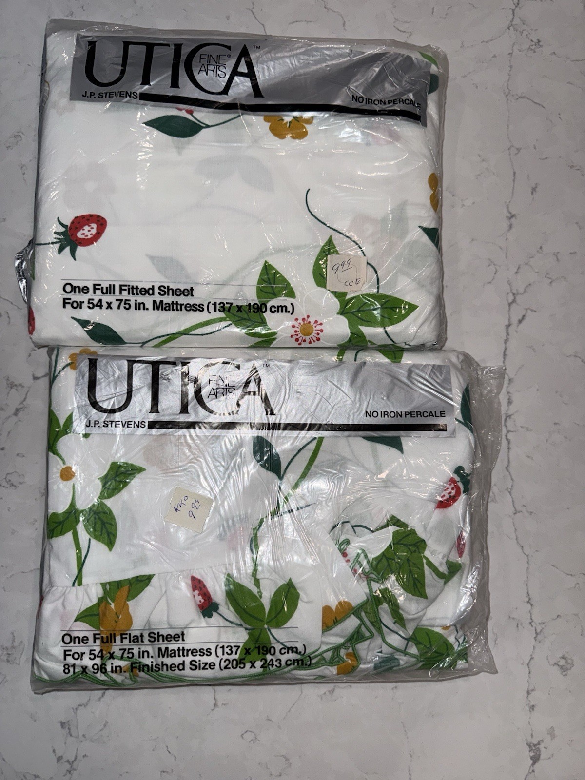 Vintage Strawberry Bedding Full Flat Fitted Sheet Utica JP Stevens NOS New