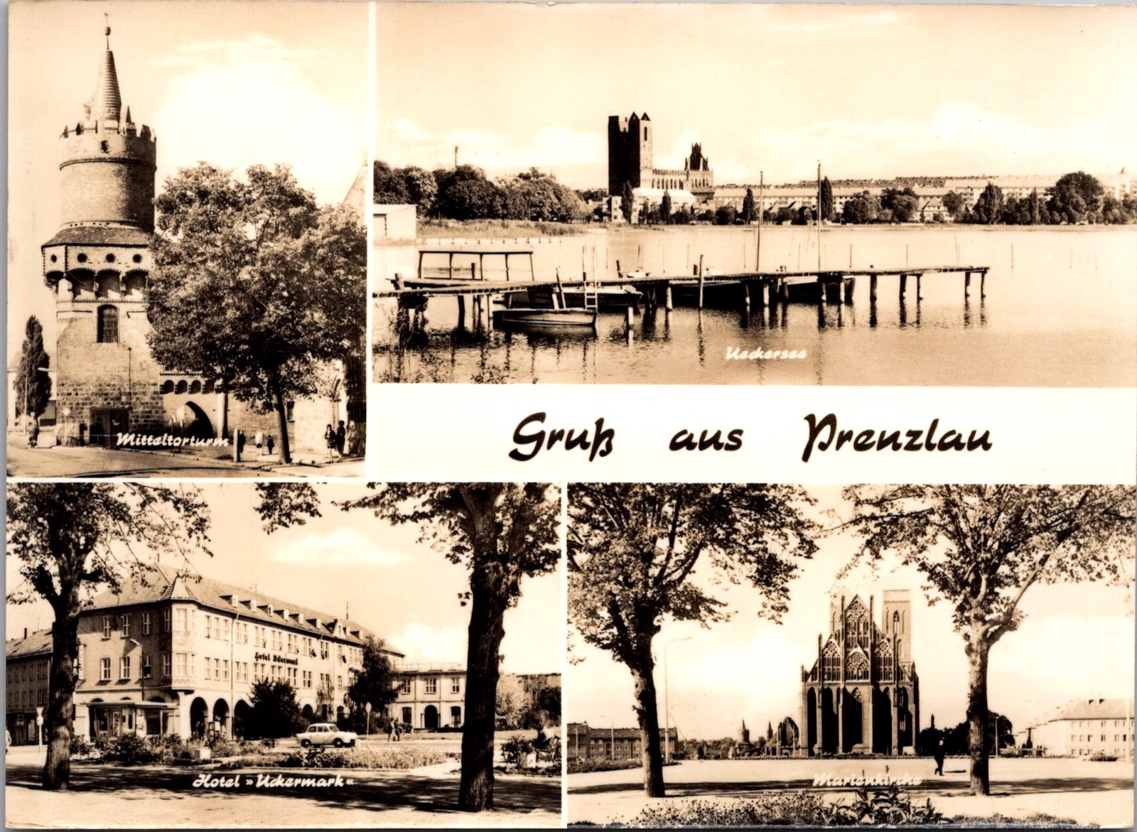 Views Prenzlau Germany Featuring Mitteltorturm Stamp Real Photo RPPC Postcard