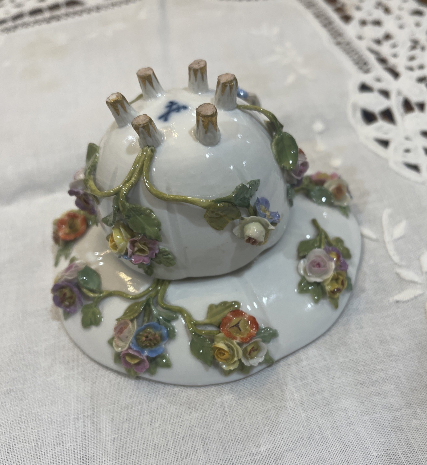 Meissen Fine  Porcelain Dimitris Hand Painted Raised  Flowers  Cup & Saucer
