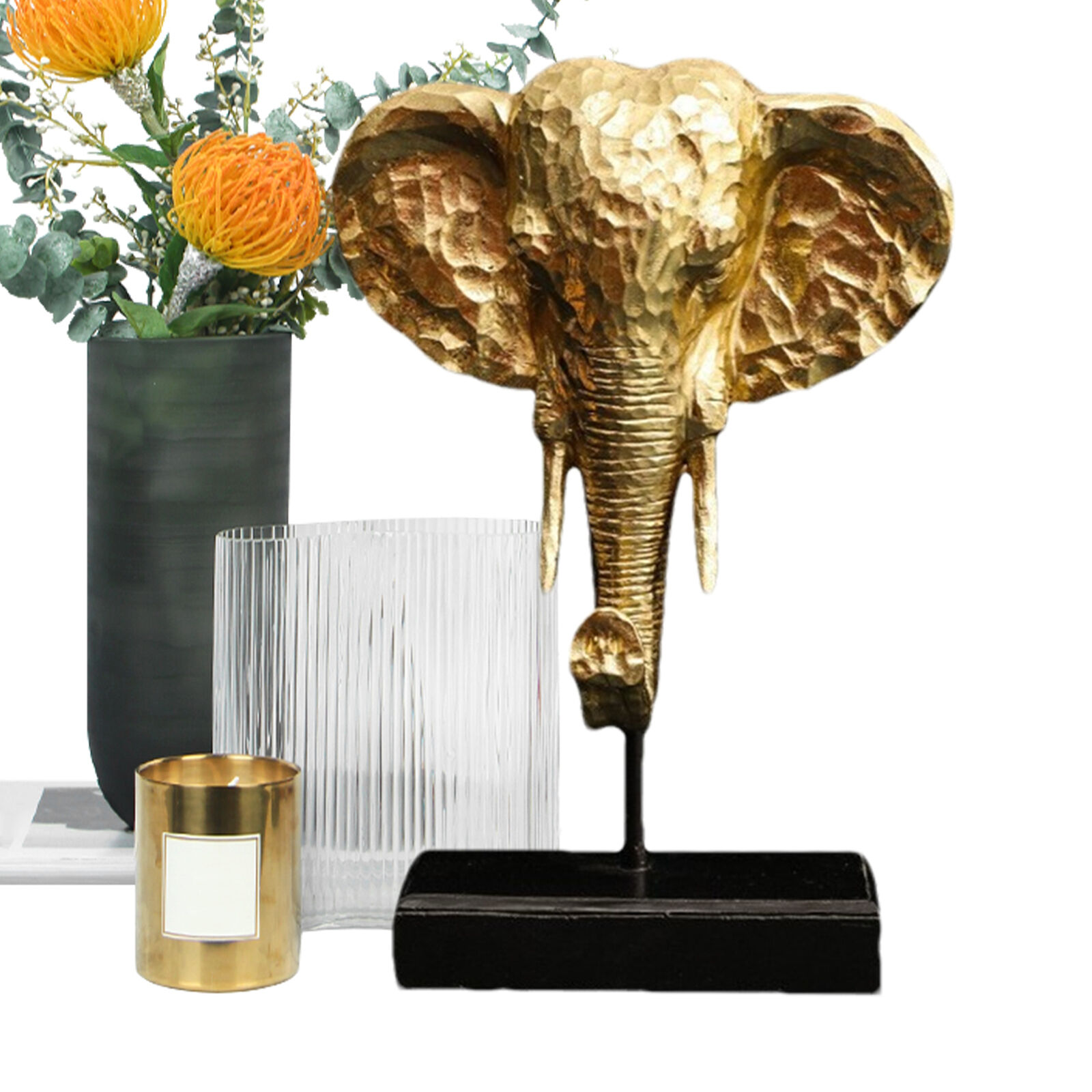 Modern Gold-Coated Elephant Head Sculpture Resin Elephant Head Ornament
