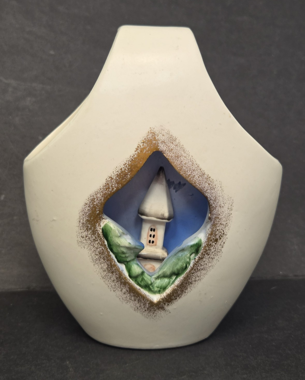 Vintage Holt Howard 1959 Christmas Church 3D Ceramic Vase Planter 6” READ