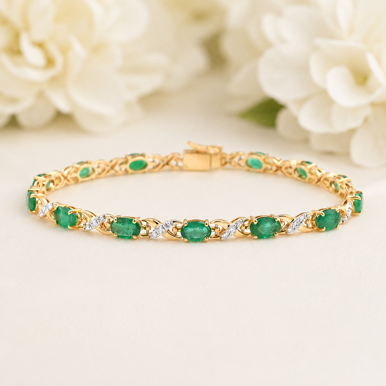 6 Ct Oval Cut Lab-Created Green Emerald Tennis Bracelet 18K Yellow Gold Plated