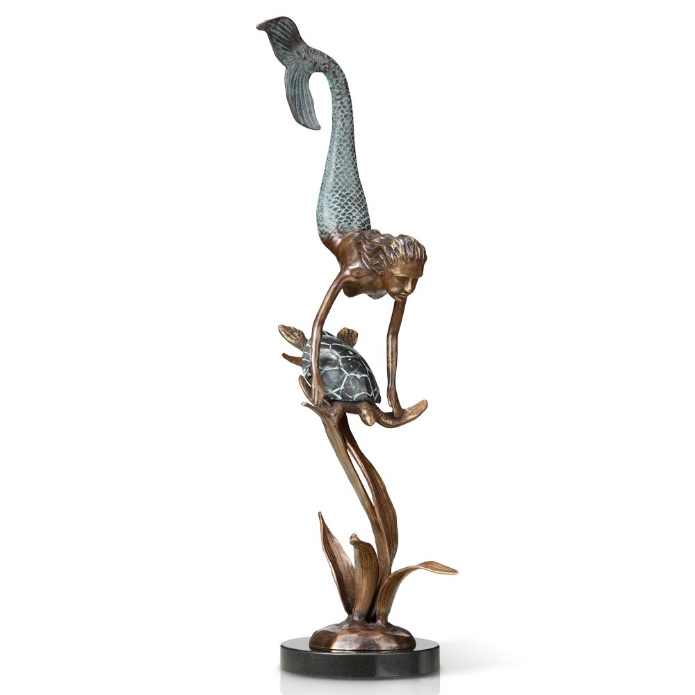 Deep Sea Pals - Mermaid And Turtle Brass Marble Home Decorative Collectible