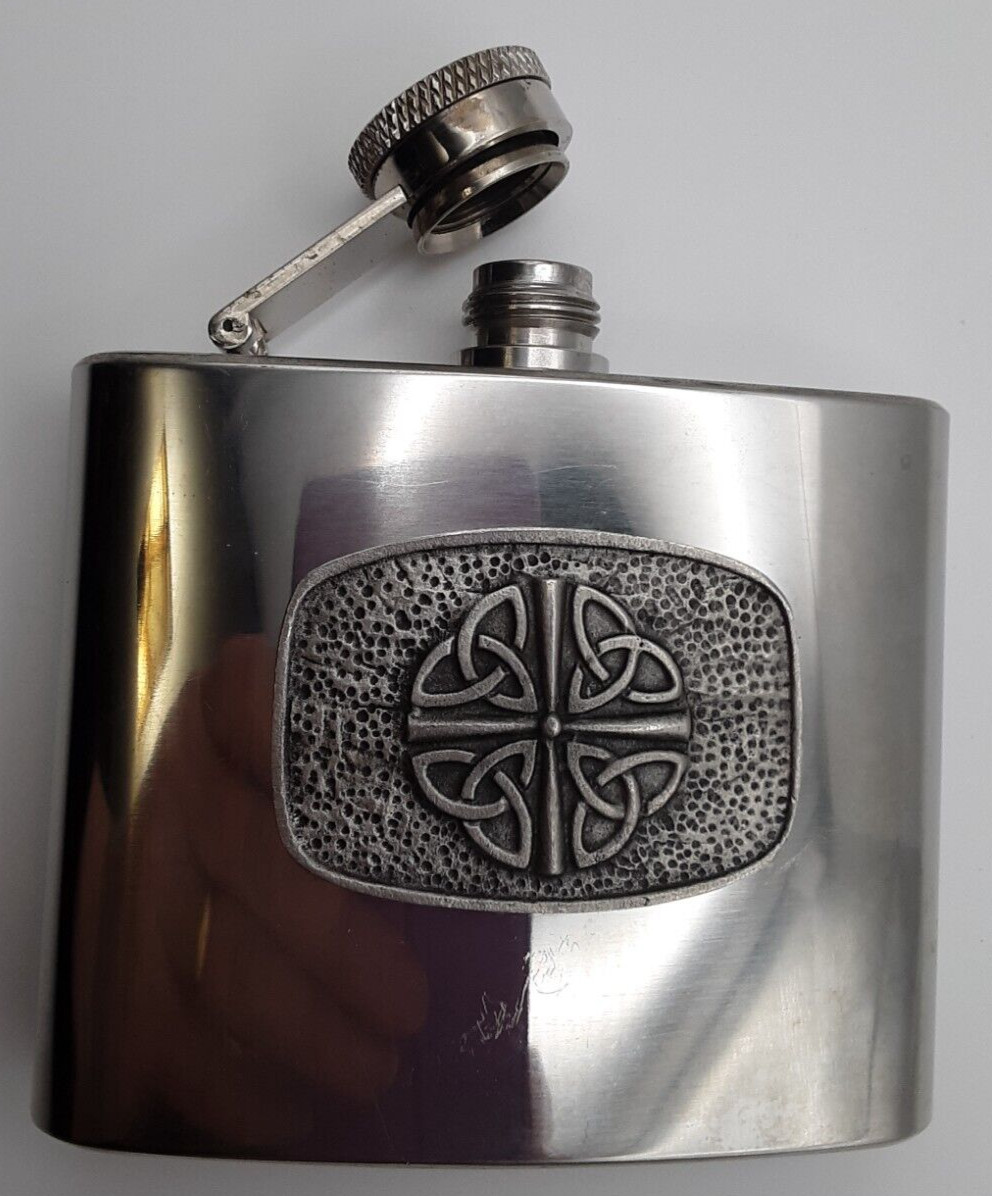 Pewter & Stainless Steel St. Justin Celtic Knot Pocket Flask 5 Oz Irish