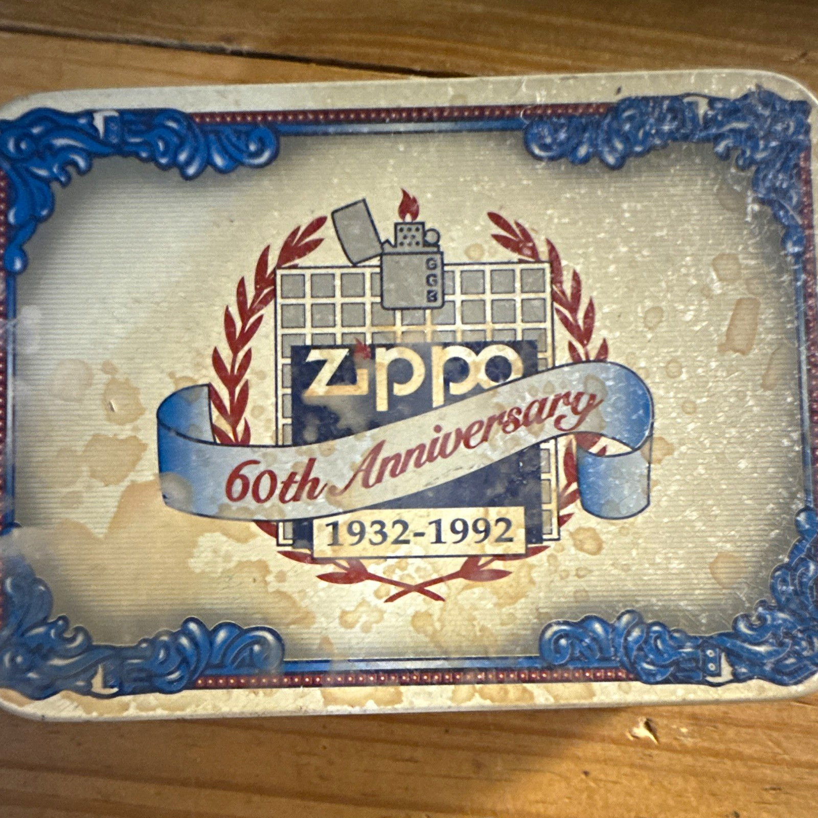 Zippo 60th Anniversary 1932-1992 Windproof Lighter w/ Tin Case, Pewter Emblem