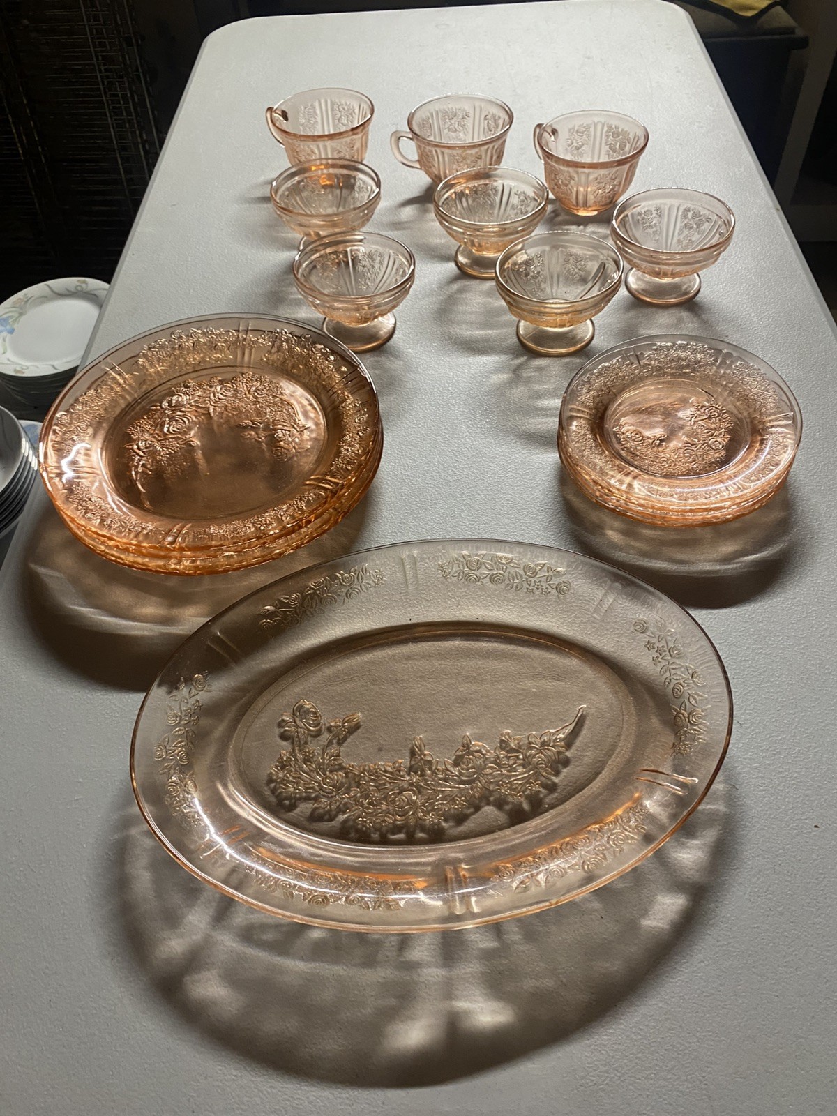 Sharon Cabbage Rose Pink,  Depression Glass Dinnerware Set 1935-39