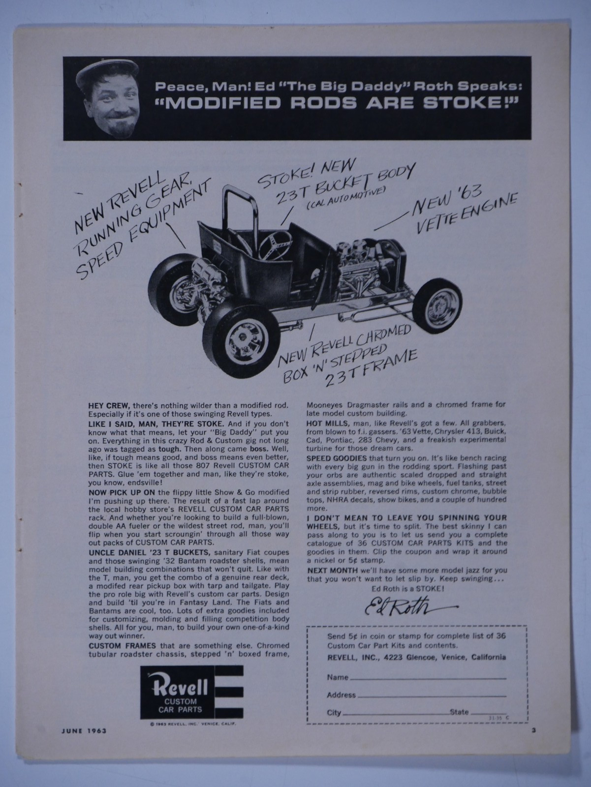 1963 Revell Custom Car Parts Boss Hot Rod Vintage Original Print Ad