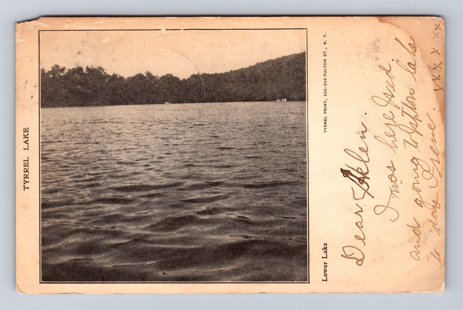 Tyrrel Lake NY-New York, Lower Lake, Antique Vintage Souvenir Postcard