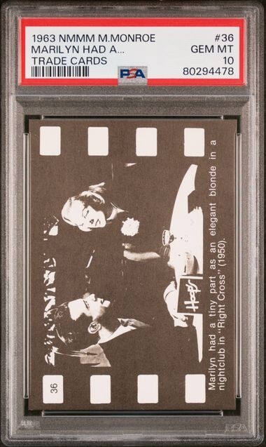 1963 NMMM MARILYN MONROE NIGHTCLUB IN RIGHT CROSS 1950 #36 PSA 10, POP 2 1963 NMMM MARILYN MONROE NIGHTCLUB IN RIGHT CROSS 1950 #36 PSA 10, POP 2