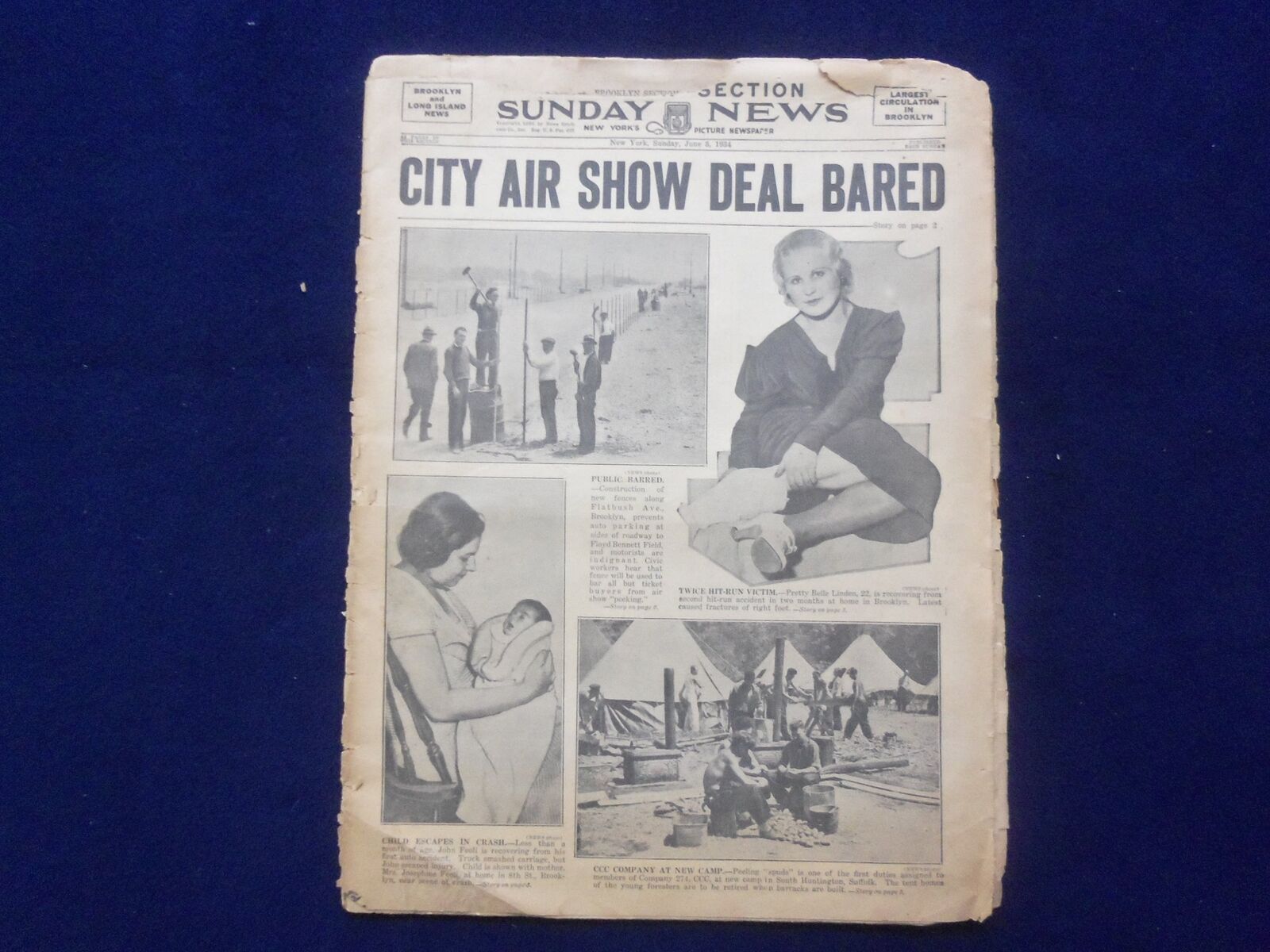 1934 JUNE 3 SUNDAY NEWS NEWSPAPER - BROOKLYN SECTION - NP 6447