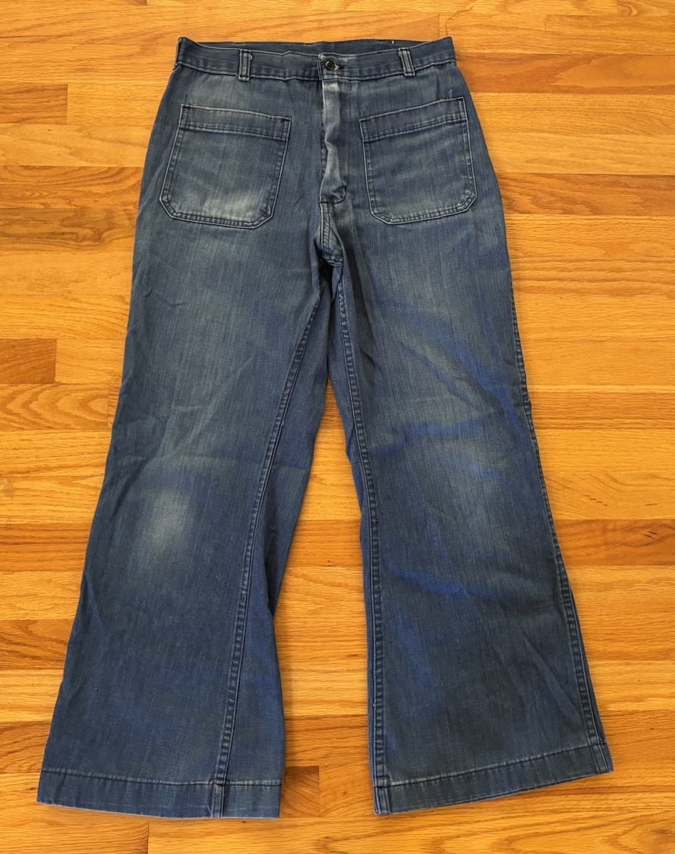 Vintage 80s US Navy Denim Utility Trousers Pants 29x28 Bell Bottom Dungarees