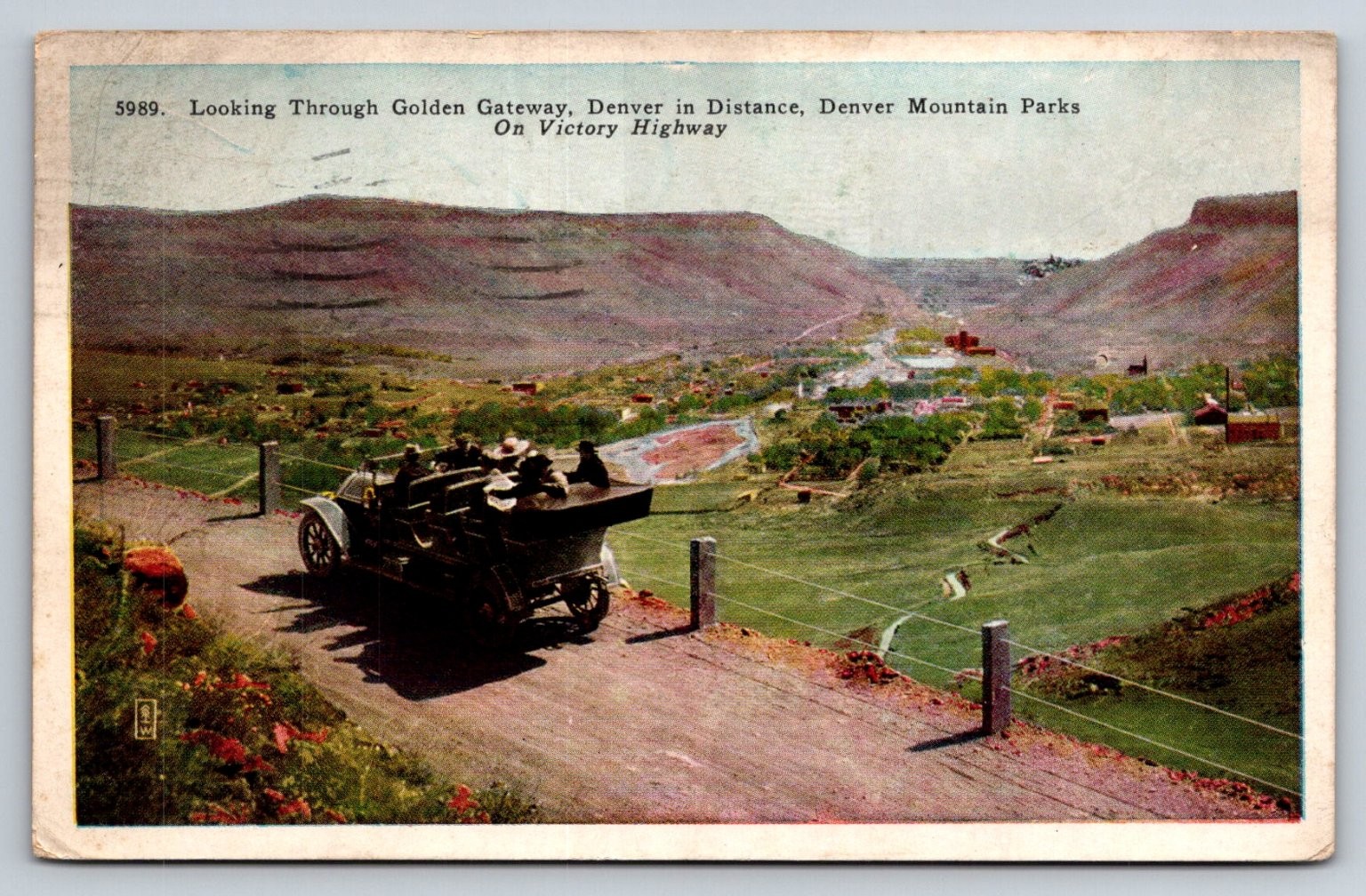 Vintage Golden Gateway Denver Mountain Parks Victory Highway Car Postcard 1923