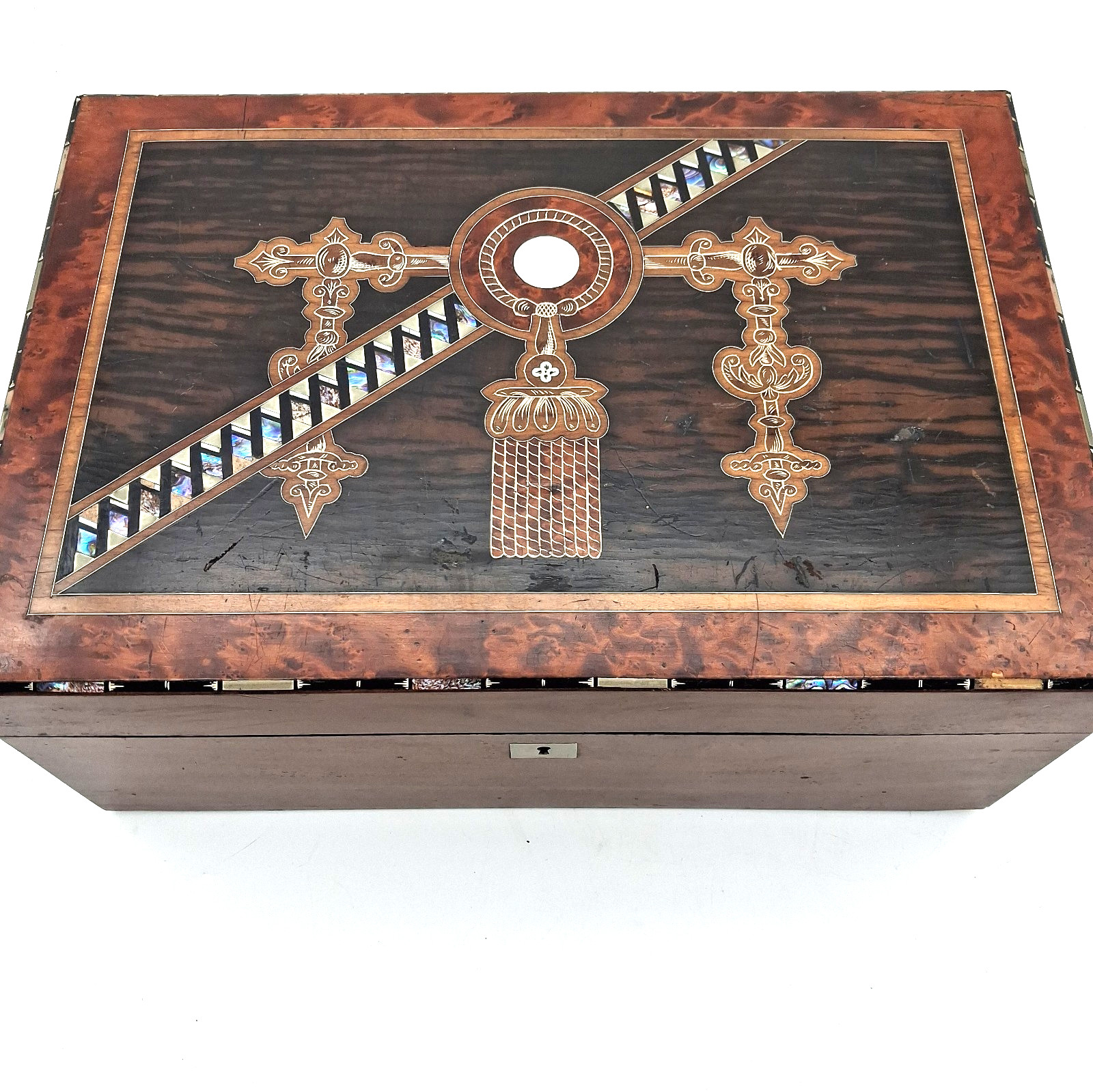 Antique Tunbridge Ware Inlay MOP Marquetry Writing Desk Box w/Inkwells Antique Tunbridge Ware Inlay MOP Marquetry Writing Desk Box w/Inkwells