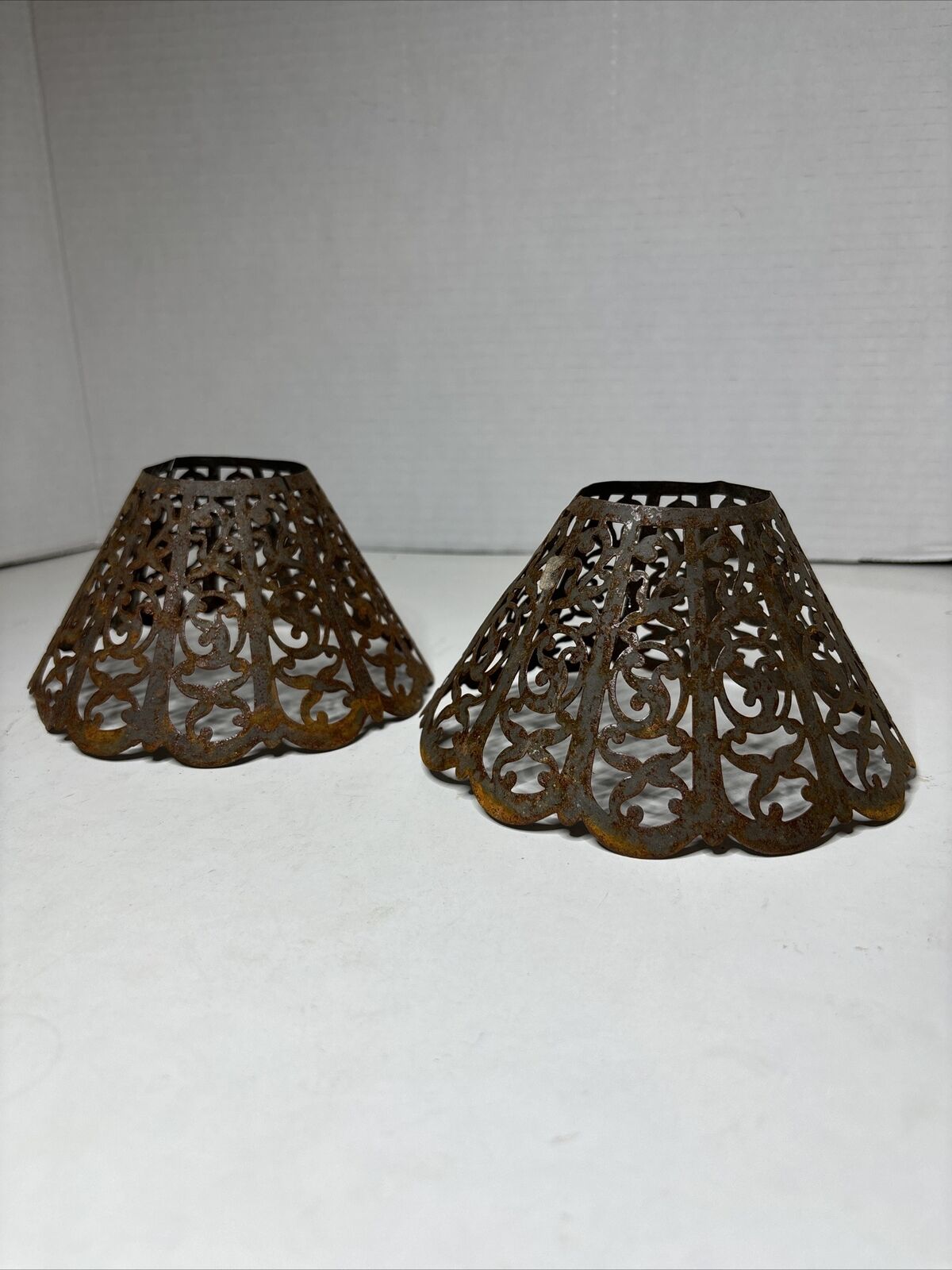 Pair Of Small Antique Metal Lamp Shades Art Nouveau
