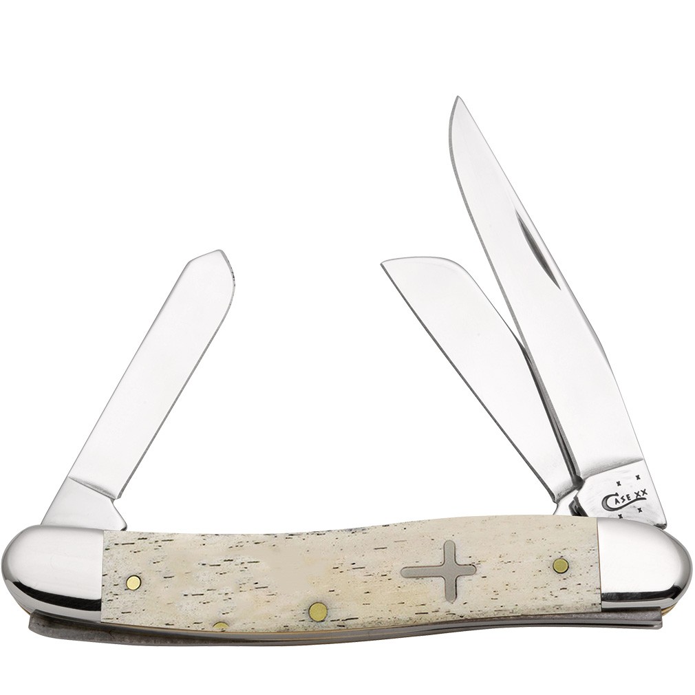 CASE XX POCKET KNIFE SMOOTH NATURAL BONE MEDIUM STOCKMAN W/CROSS SHIELD