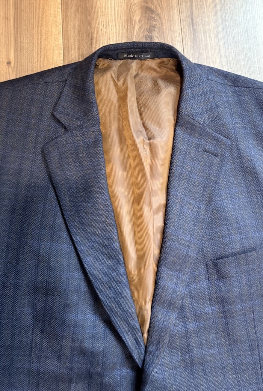 Vintage Pendleton Blazer Sports Coat Men 48 PR Blue Herringbone Blue Wool Elbow