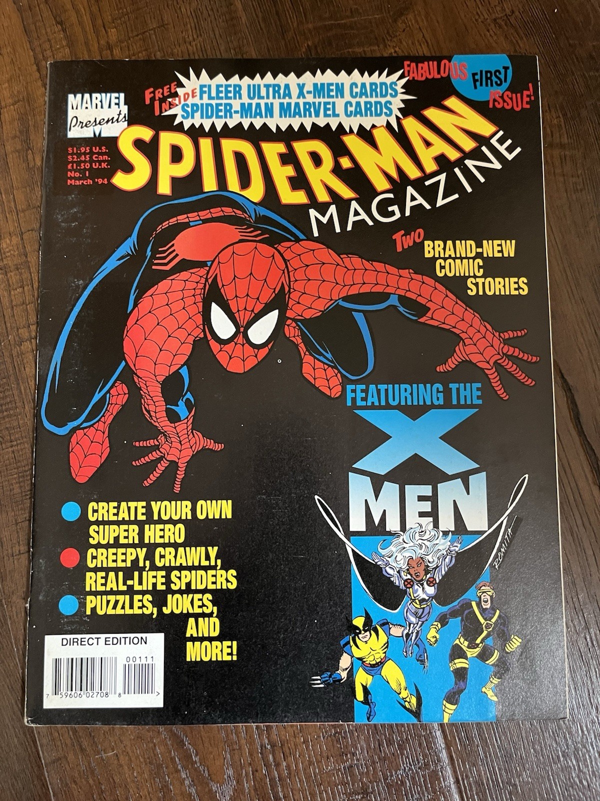 Marvel Comics Spider-Man Magazine #1 March 1994 With Intact Cards Fleer X-MenLB9