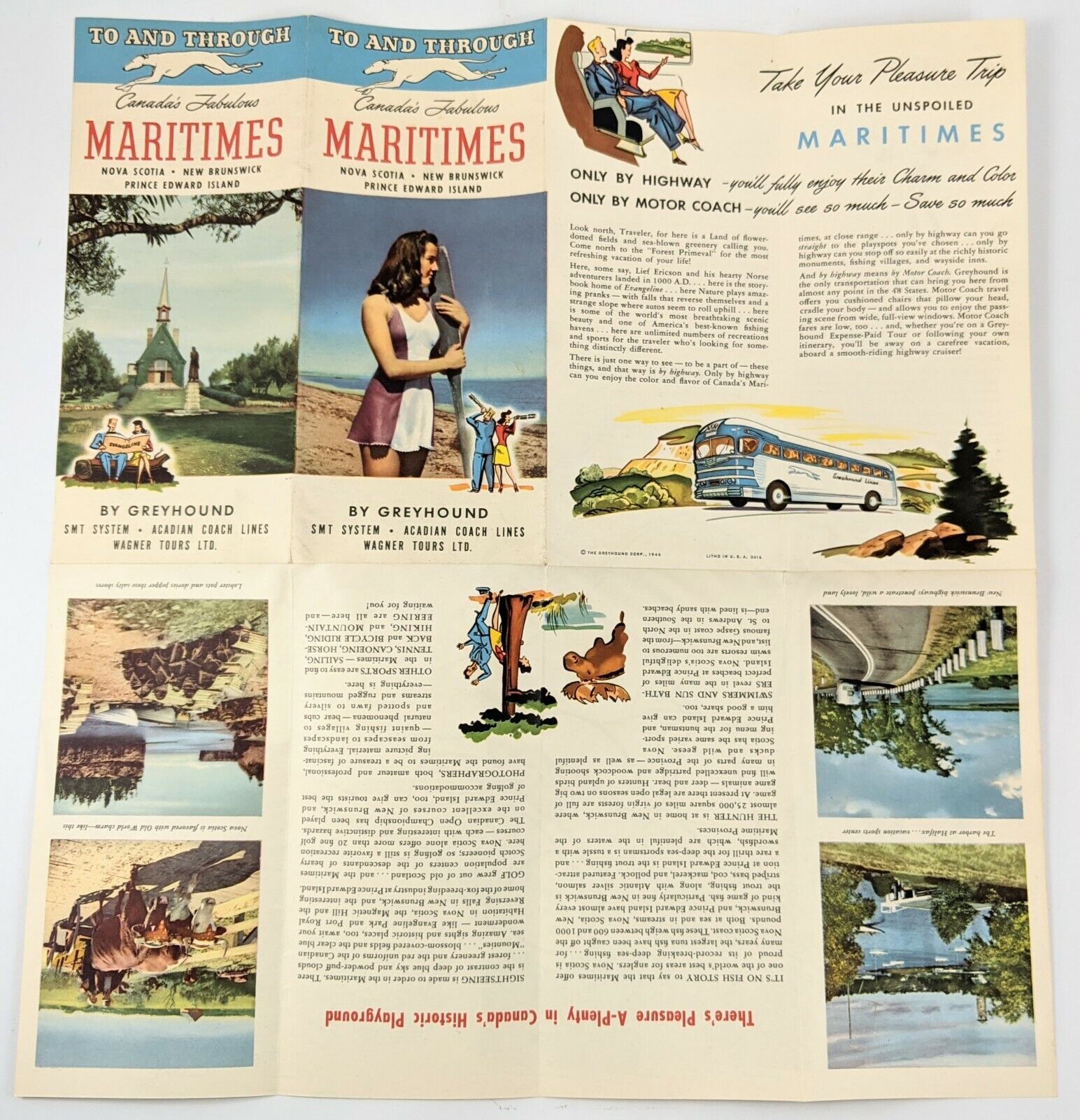 1946 Canada Maritimes Greyhound Acadian Coach Lines Wagner Tours SMT Brochure