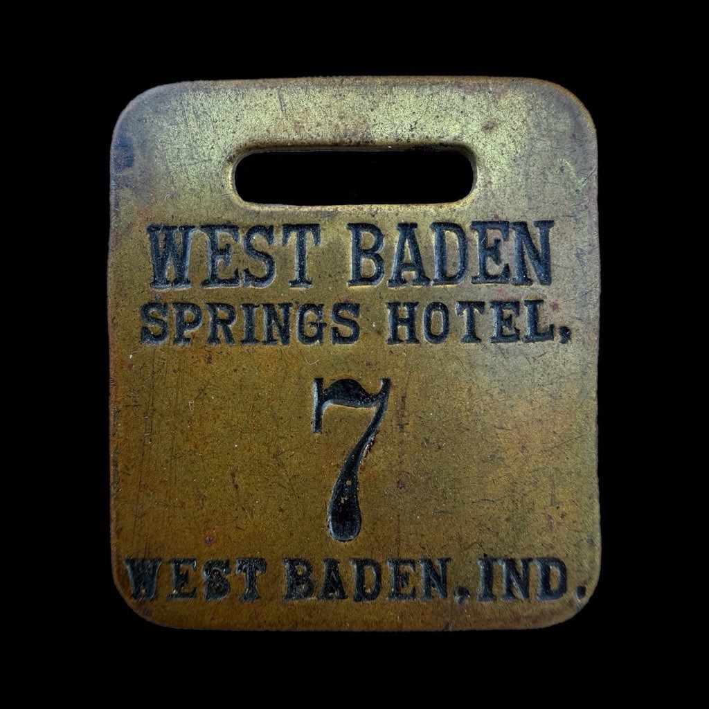 Antique 1890-1920 West Baden Springs Hotel Room Key Baggage Tag Indiana Lucky 7