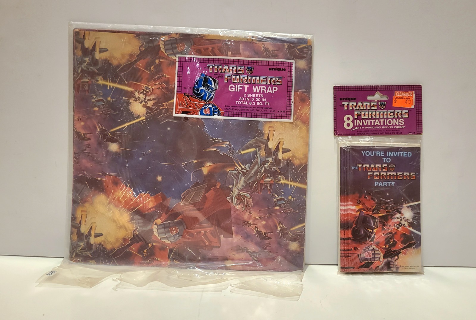 Vintage G1 Transformers Gift Wrap Wrapping Paper And Party Invitations