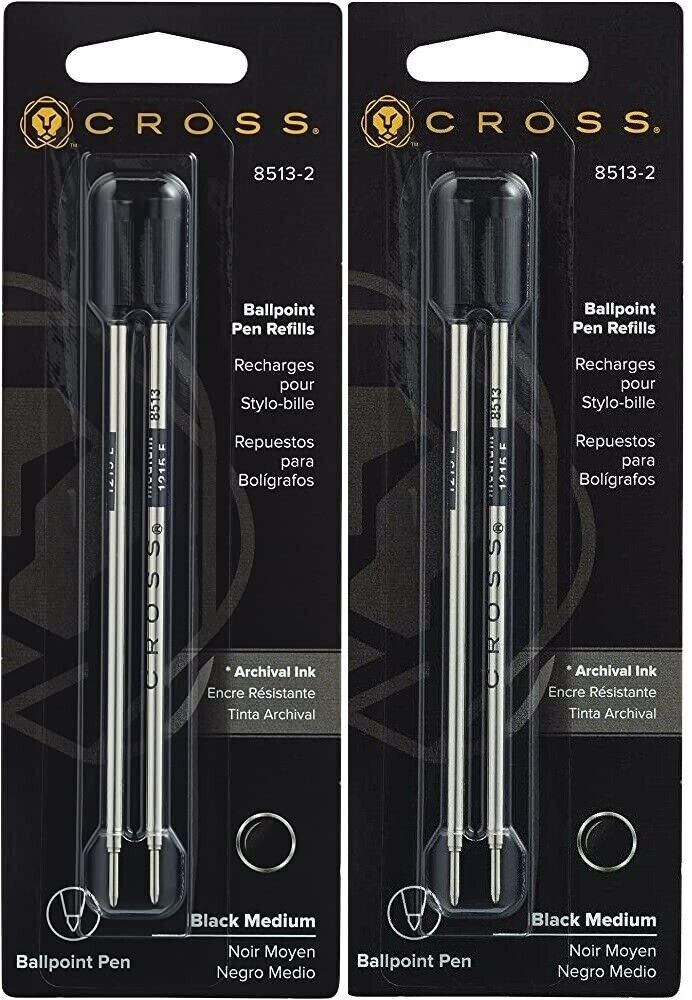 Cross Genuine Ballpoint Pen Refills, #8513-2, Black Medium, 2 Packs, 4 Refills