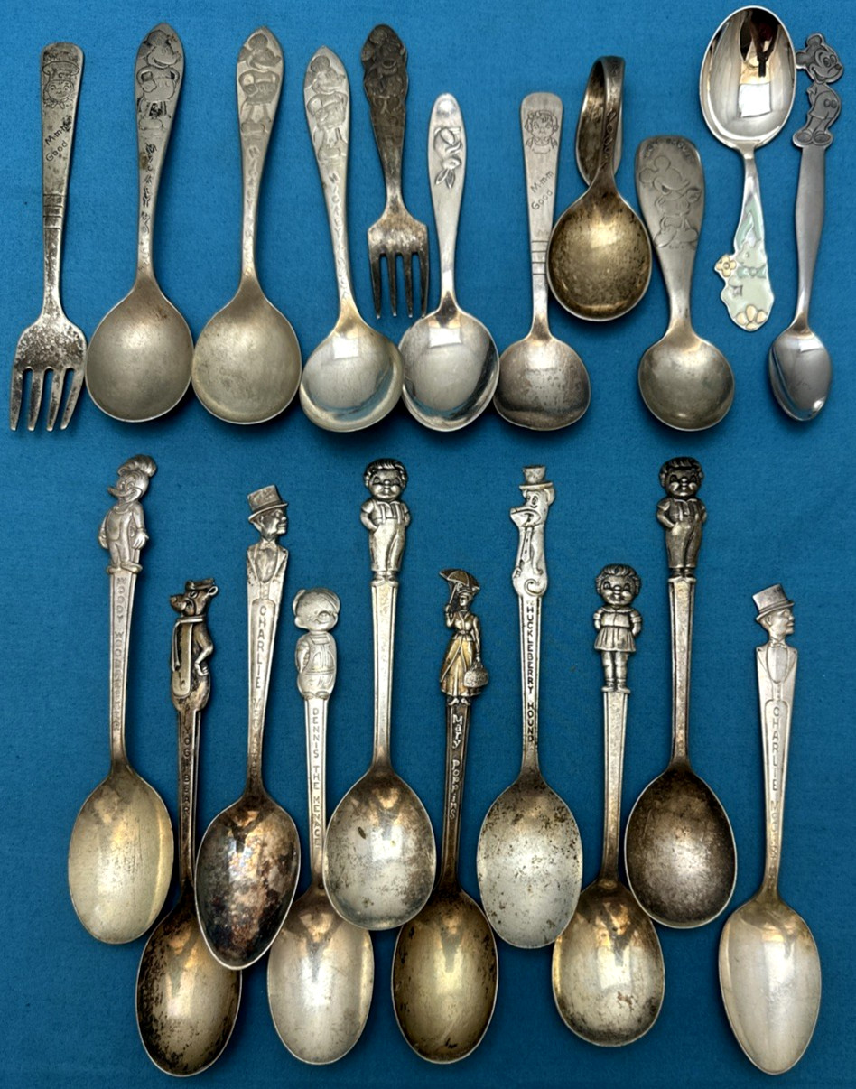 21 Pc FIGURAL CHILD / BABY SPOON & FORKS Mickey Mouse Campbells Bunny Yogi MORE
