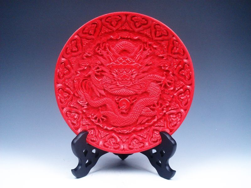Stunning Furious Dragon & Clouds Crafted Lacquer Plate