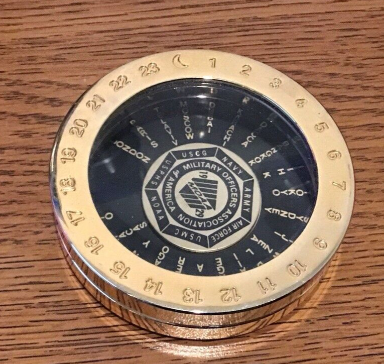 Vintage MOAA World Time Zone Calculator Paperweight Military Officer Association