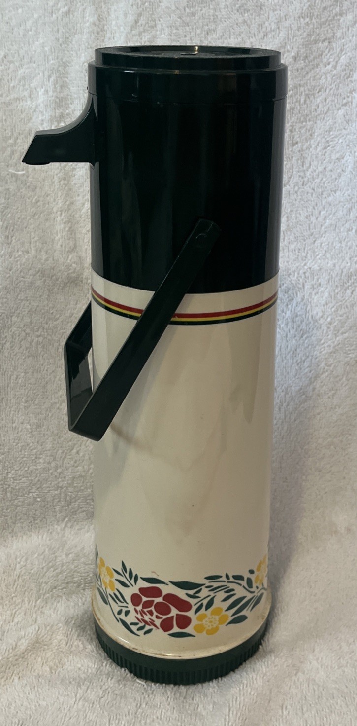 Vintage Aladdin's Pump-A-Drink Thermos Press-to-Pour Dispenser Floral/Green